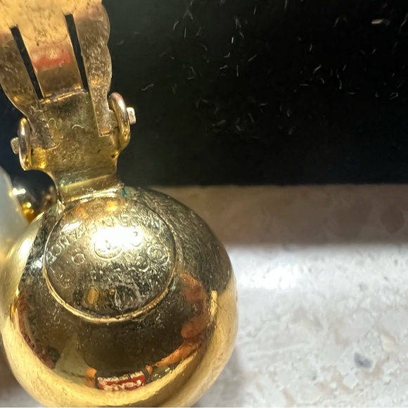 Chanel Gold Tone Sphere Faux Pearl Drop Clip-on Earrings (1980s) - Picture 2 of 3